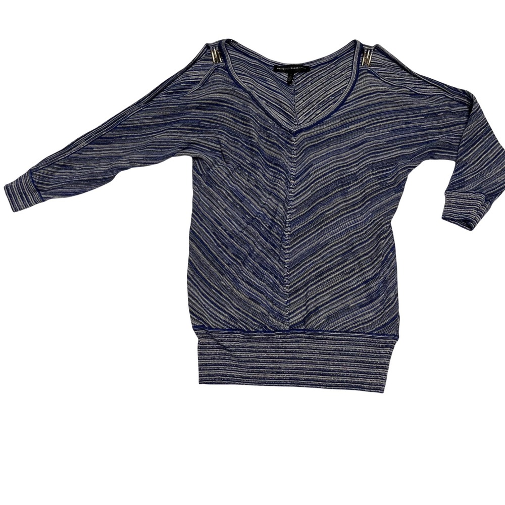 Y2K Blue Space Dye Open Shoulder Metallic Knit Top Small